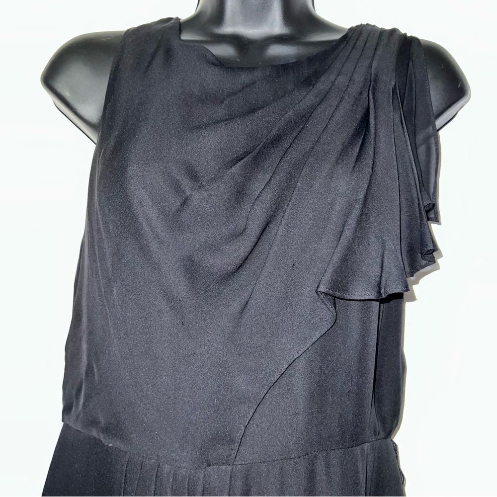 Bcbg Maxazria 100% Silk Black Ruffle Side Draped Sleeveless Cocktail Dress 6